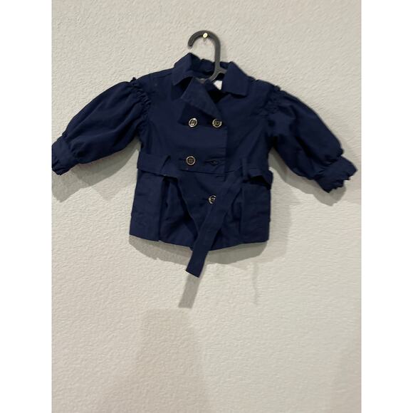 Janie And Jack Kid's Size 6-12Months Puffed Sleeve Button Closure Coat Navy Blue - Picture 1 of 4